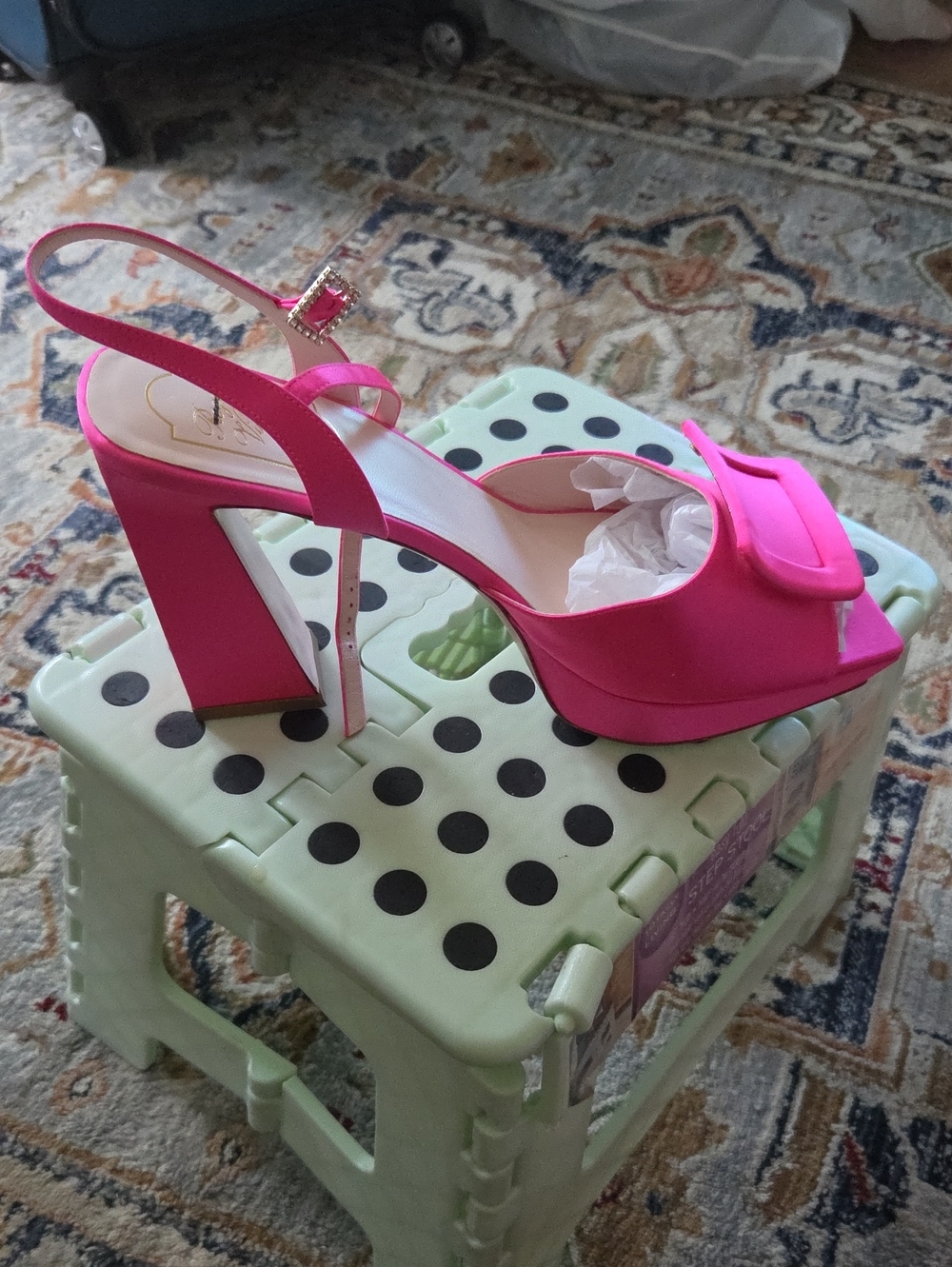 Pink Satin Platform Slingback Heels.